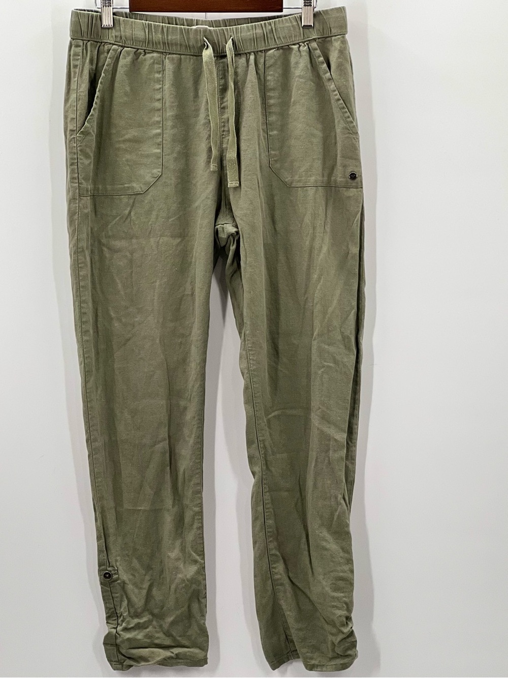 J086 Roxy Women’s Large Olive Green Drawstring Casual Pants